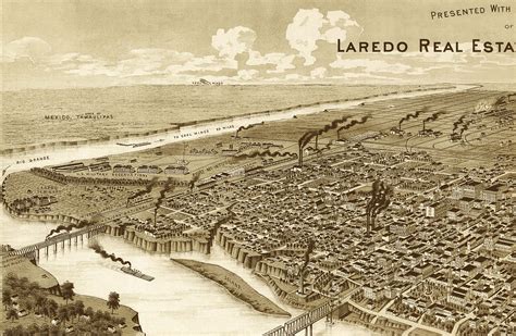 Laredo, Texas in 1892 - Bird's Eye View, Aerial Panorama, Vintage, Antique Map, Reproduction ...