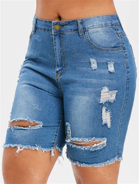 [46% OFF] Plus Size Distressed Bermuda Jean Shorts | Rosegal