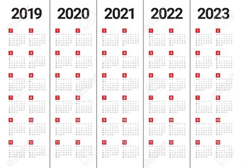 Year Calendar 2019 To 2023 Printable Print Calendar,