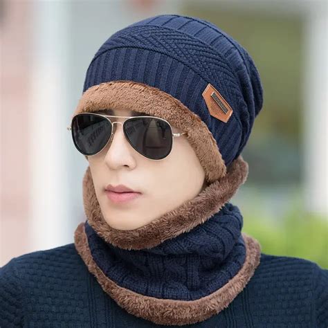 Boys Men Winter Hat Knit Scarf Cap Winter Hats for Men Caps Warm Fur ...