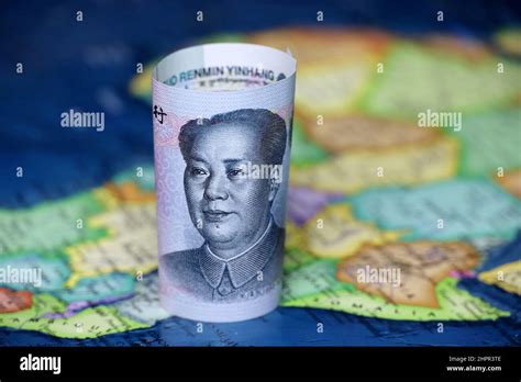 Chinese yuan on the map of Africa continent. Trading between China and african countries ...