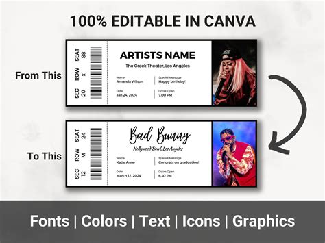 Editable Concert Ticket Template, DIY Event Ticket, Custom Concert ...