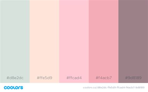 d8e2dc-ffe5d9-ffcad4-f4acb7-9d8189 (800×500) | Color scheme generator, Flat color palette, Color ...