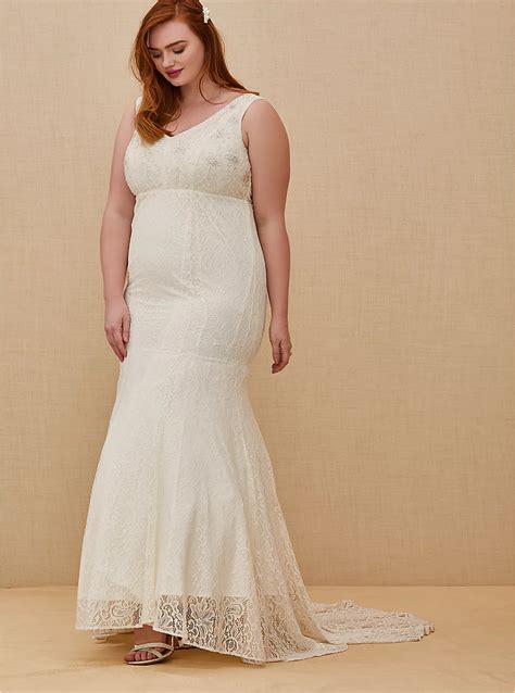 Plus Size - Ivory Lace Beaded Sleeveless Mermaid Wedding Dress - Torrid