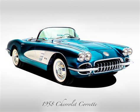 Classic Cars 1958 Chevrolet Corvette Turquoise Print - Etsy