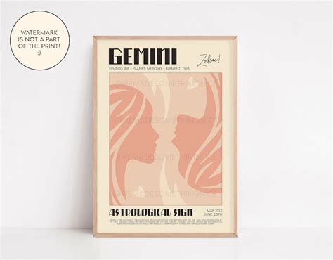 Gemini Poster Horoscope Print Astrological Wall Art - Etsy