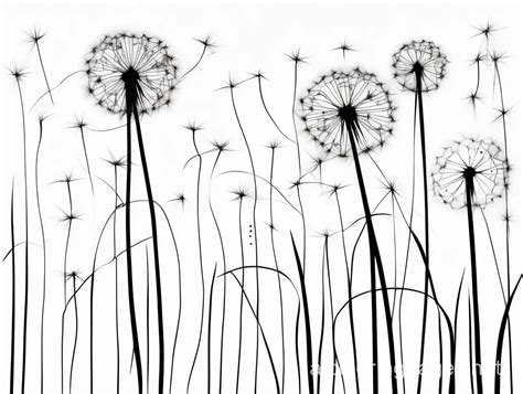 Minimalist Dandelion Blowing in the Wind Coloring Page | AI Coloring Pages Generator