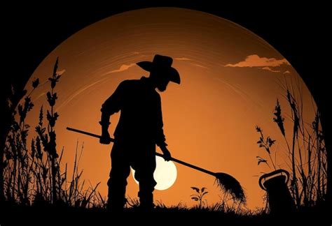 Premium AI Image | Silhouette of a farmer in a field at sunset AI Generated