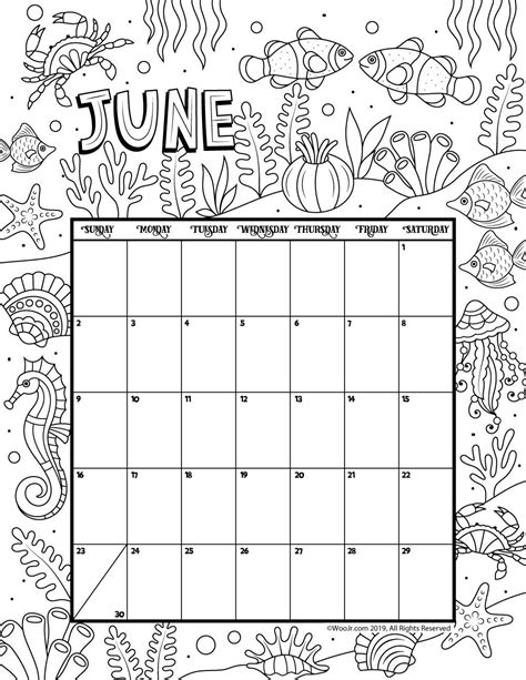 Free Printable Calendar June Coloring Pages 2019 - Coloring Pages Ideas