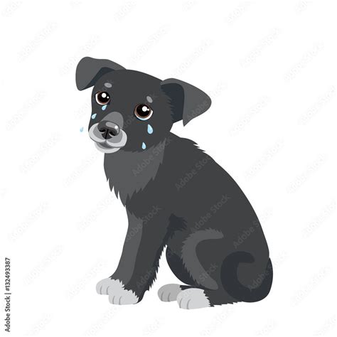 Vecteur Stock Sad Crying Dog Cartoon Vector Illustration. Dog With Tears. Weep Homeless Pet ...