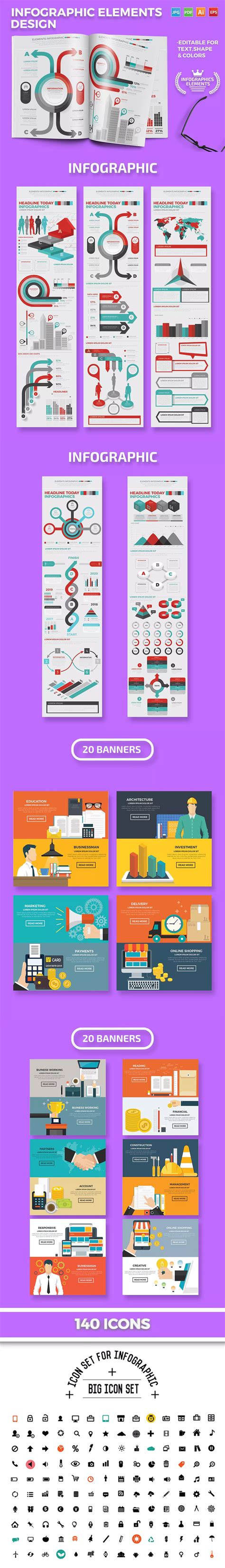 Clean Infographics Elements AI, EPS - 140 Icon set - 20 Banners | Infographic templates ...