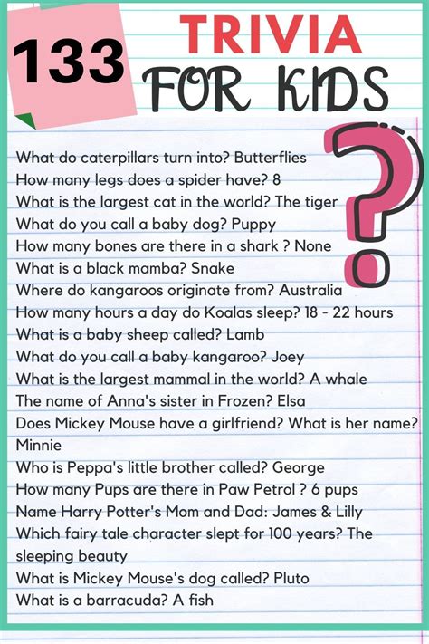 Trivia For Kids | Trivia questions for kids, Fun trivia questions, Kids questions