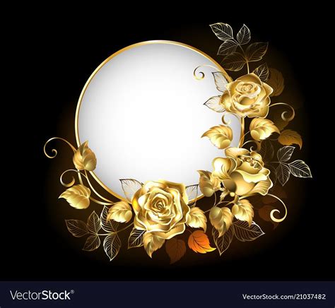 Round, white banner with gold, jewelry roses on black background. Download a Free Preview or ...