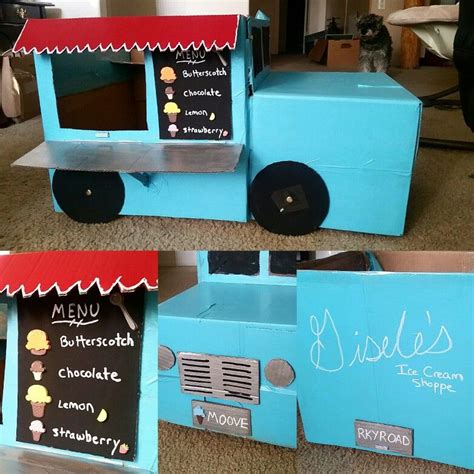 Cardboard box car- ice cream food truck! Combine two boxes, paint, and some ice cream stickers ...