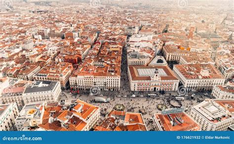 Aerial View of the Puerta Del Sol, in the City Center of Madrid, Spain ...