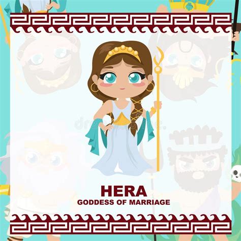 Cute Illustration of Hera Goddess of Marriage. Greek God and Goddess Flashcard Collection Stock ...