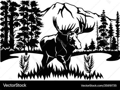 Horned elk moose - wildlife - silhouette Vector Image