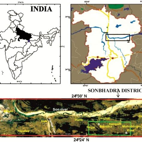 -Location map of the study area in Sonbhadra district, U.P. The green... | Download Scientific ...