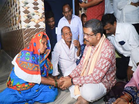 Union Minister Dharmendra Pradhan meets family members of Jawan who died in Sikkim floods ...