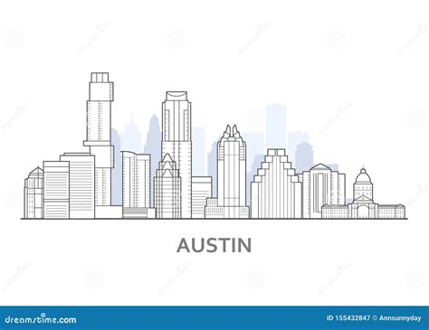 Austin City Skyline, Texas - Downtown of Austin, Cityscape Stock Vector - Illustration of ...