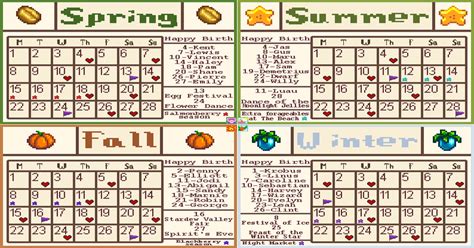 Made a small memo calendar for printing, I hope you enjoy it! : StardewValley Print Calendar ...