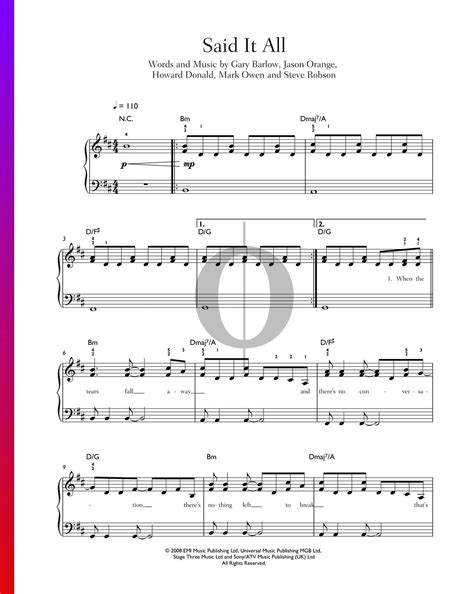 Said It All (Take That) Piano Sheet Music - OKTAV