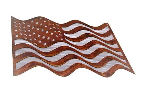 Waving Metal Rustic United States US American Flag 25 Inches Wide