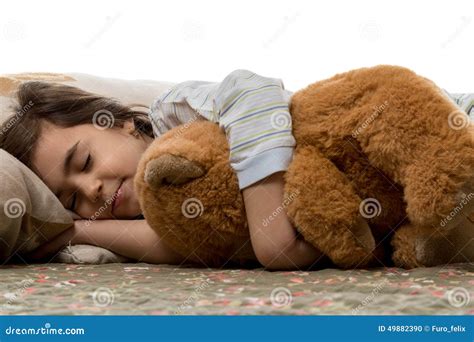 Girl Sleeping with Teddy Bear Stock Photo - Image of people, innocence ...