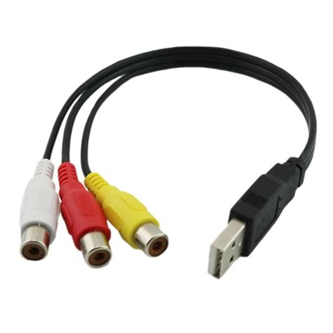 USB Male Plug To 3 RCA Female Adapter Audio Converter Video AV A/V Cable USB To RCA Cable For ...