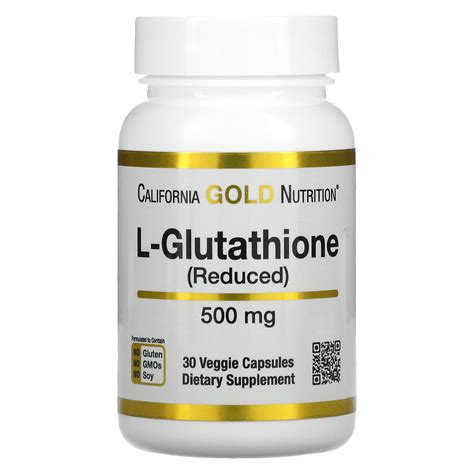 L-Glutathione (Reduced), 500 mg, 30 Veggie Capsules, California Gold ...