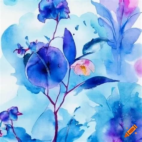 Blue watercolor garden painting