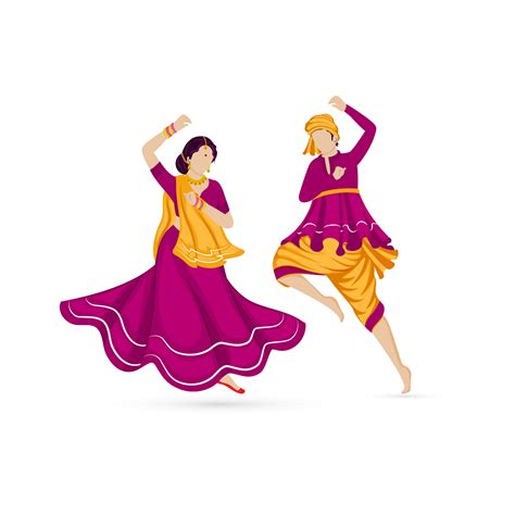 Faceless Indian Couple Playing Dandiya In Traditional Attire On White Background. 23314275 ...