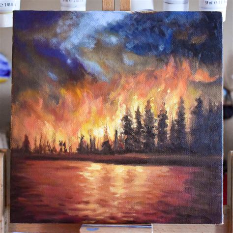 Forest Fire part 2, original oil painting on 20 x 20cm canvas panel : r ...