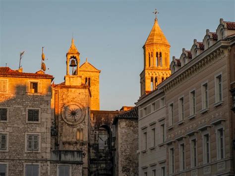 Premium Photo | Split croatia old town street and palace sunset