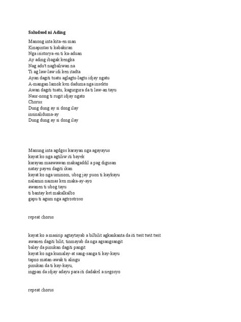 Saludsod Ni Ading Lyrics | PDF