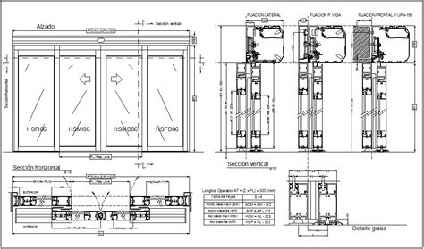 Automatic door design view with sectional detail - Cadbull