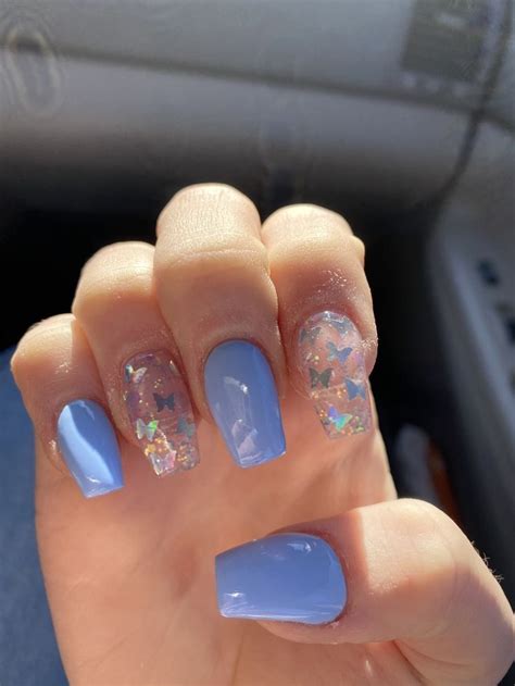 blue butterfly acrylics☁️ | Blue glitter nails, Acrylic nails coffin short, Nails