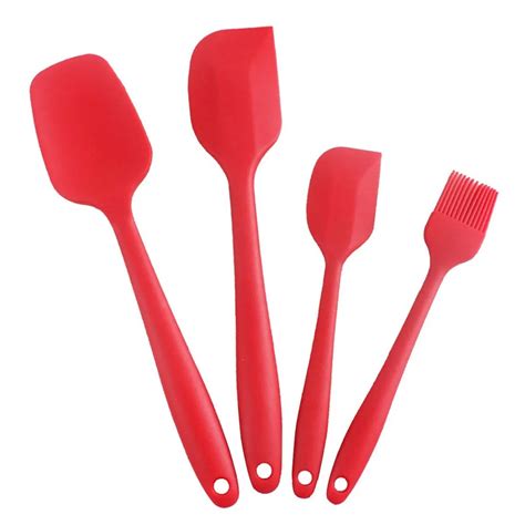 Heat Resistant Silicone Spatula Set 4 Piece Non Stick Rubber Spatula Set with Stainless Steel ...