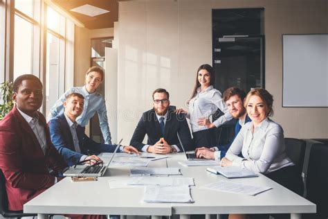 Portrait of Multi-Cultural Office Staff Standing in Lobby. Stock Image ...