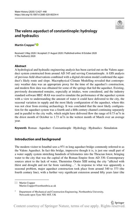 (PDF) The valens aqueduct of constantinople: hydrology and hydraulics