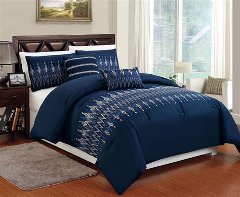 5 PCS Comforter Set Soft Brushed Microfiber W/ Embroidery Ful,l Queen, King Size | Blue bedding ...