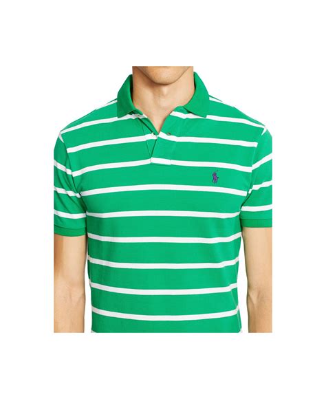 green and white striped polo shirt