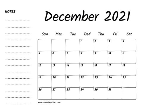 December 2021 Printable Calendar – Calendar Options