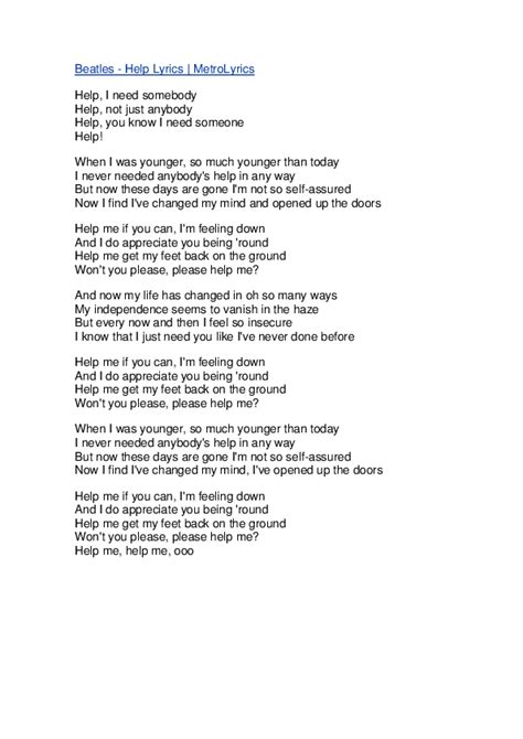 (PDF) Beatles -Help Lyrics | MetroLyrics | 3323 6676 - Academia.edu