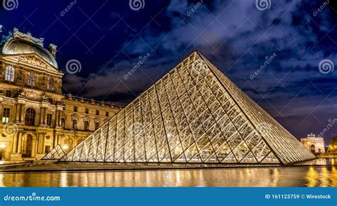 Horizontal Shot of the Beautiful Louvre Museum at Night Time in Paris, France Editorial Stock ...