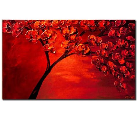 Painting for sale - textured painting of blooming red tree #6710