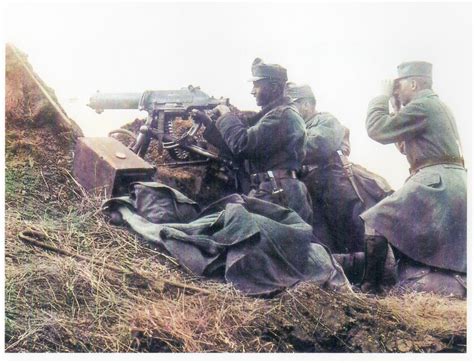Austro-Hungarian machine gun (Schwarzlose) position and crew somewhere on Russian Front in ...
