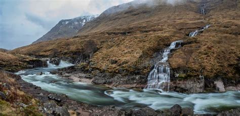 Stunning Winter Landscape Image of River Etive and Skyfall Etive Waterfalls in Scottish ...