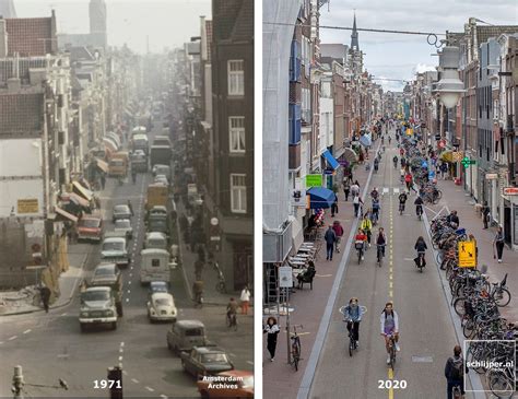 The same street in Amsterdam before and after (1971 vs 2020), with and without cars : notjustbikes