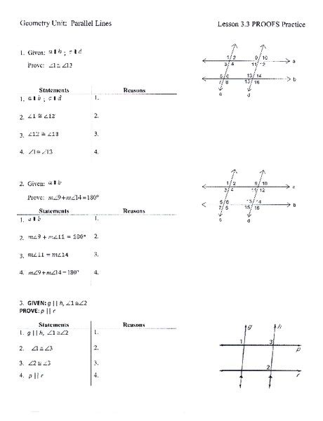 Parallel Lines Proofs Practice Worksheet for 8th - 11th Grade | Lesson Planet